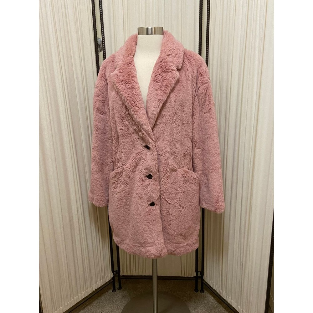 Popsugar Women's Size Small Blush Pink Faux Fur Jacket, Lined w Buttons - NWOT